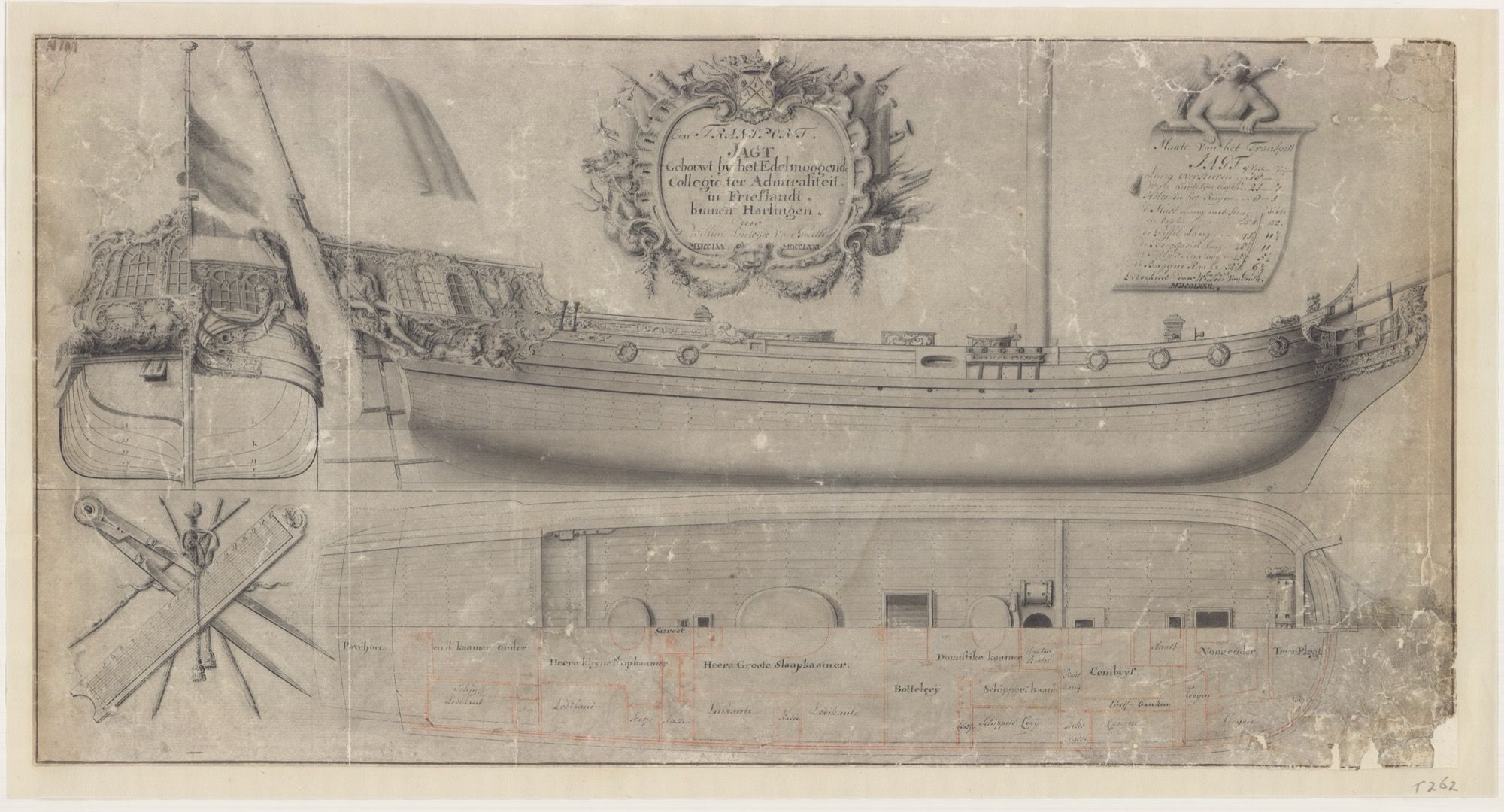 Gravure van een statenjacht, 1772